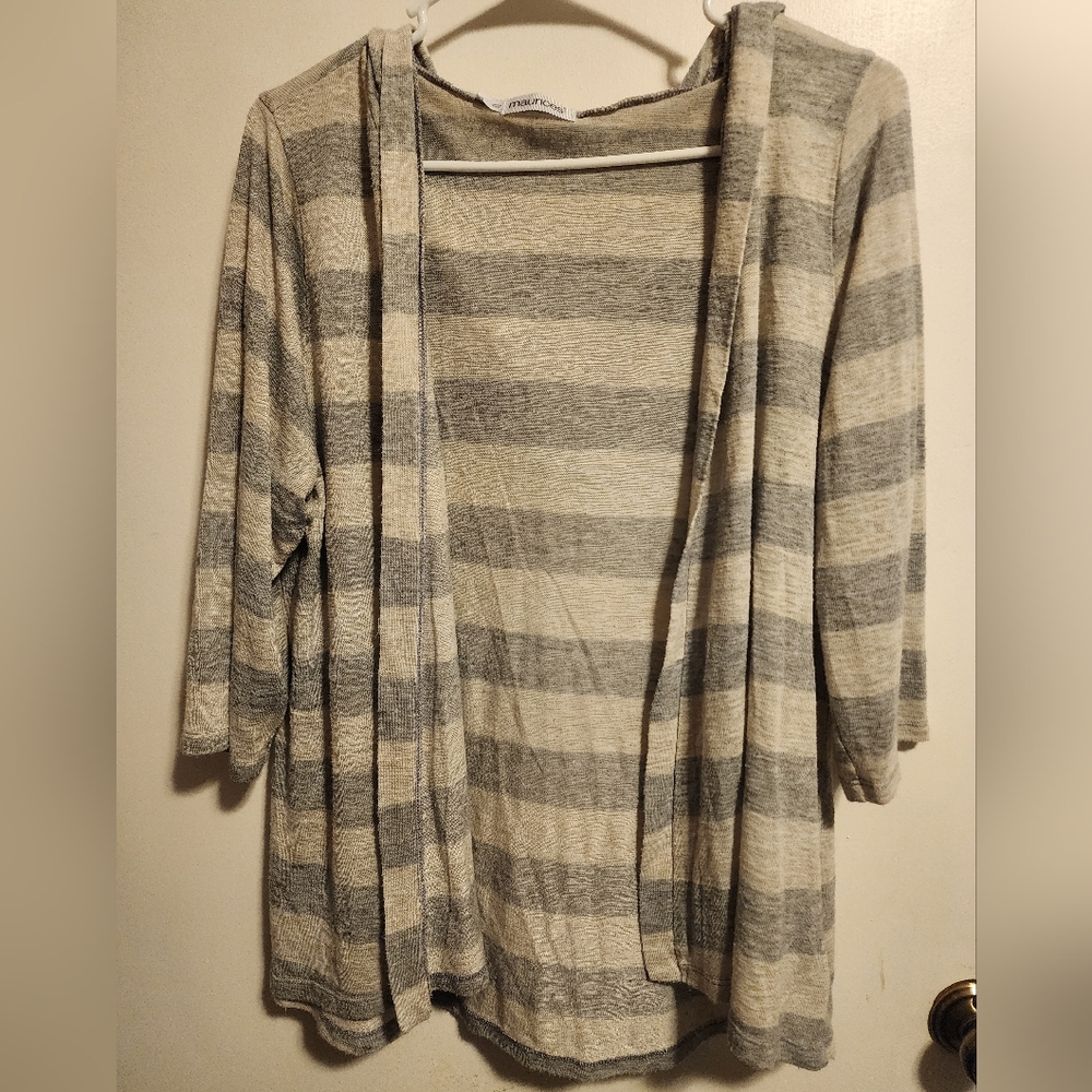 Maurices Striped Gray and Cream Women's Sweater